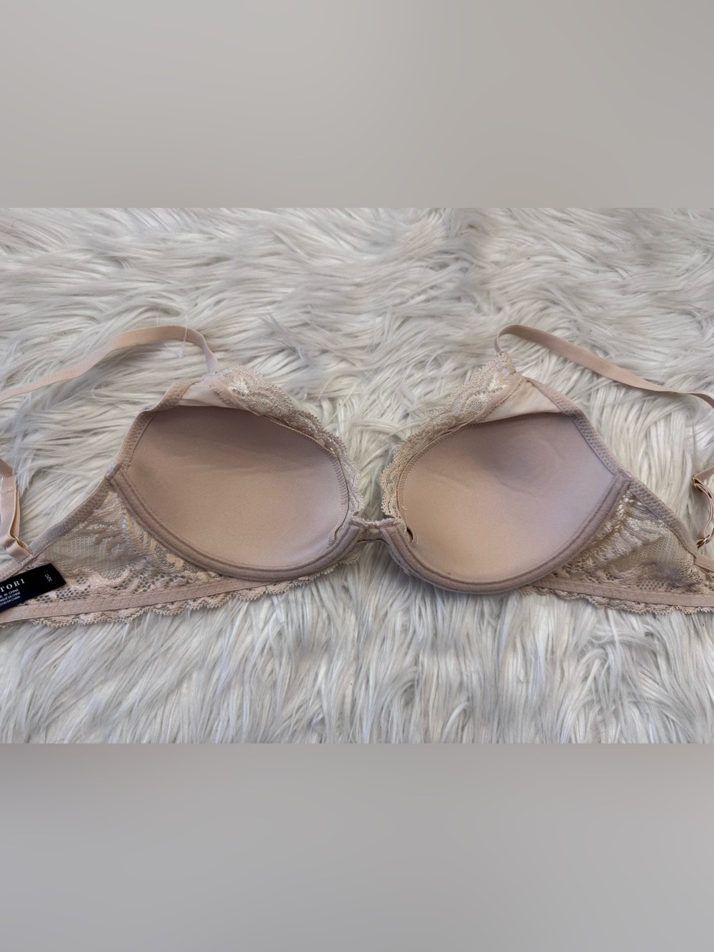 Natori Bra 32C Beige Feathers Plunge T Shirt Mesh Overlay Underwire Sexy - Picture 7 of 8